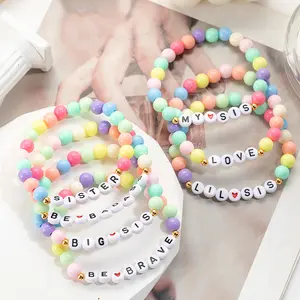 Maatwerk Handgemaakte Schattige Mode Grote Zus Hart Vorm Letter Kralen Armband Voor Vrouwen Meisjes Baby