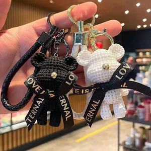 QY Wholesale Cute Crochet Bear Keychain Cartoon Animal Bag Charm Car Pendant <b>Bow</b> Decoration Gift - Product Image 2