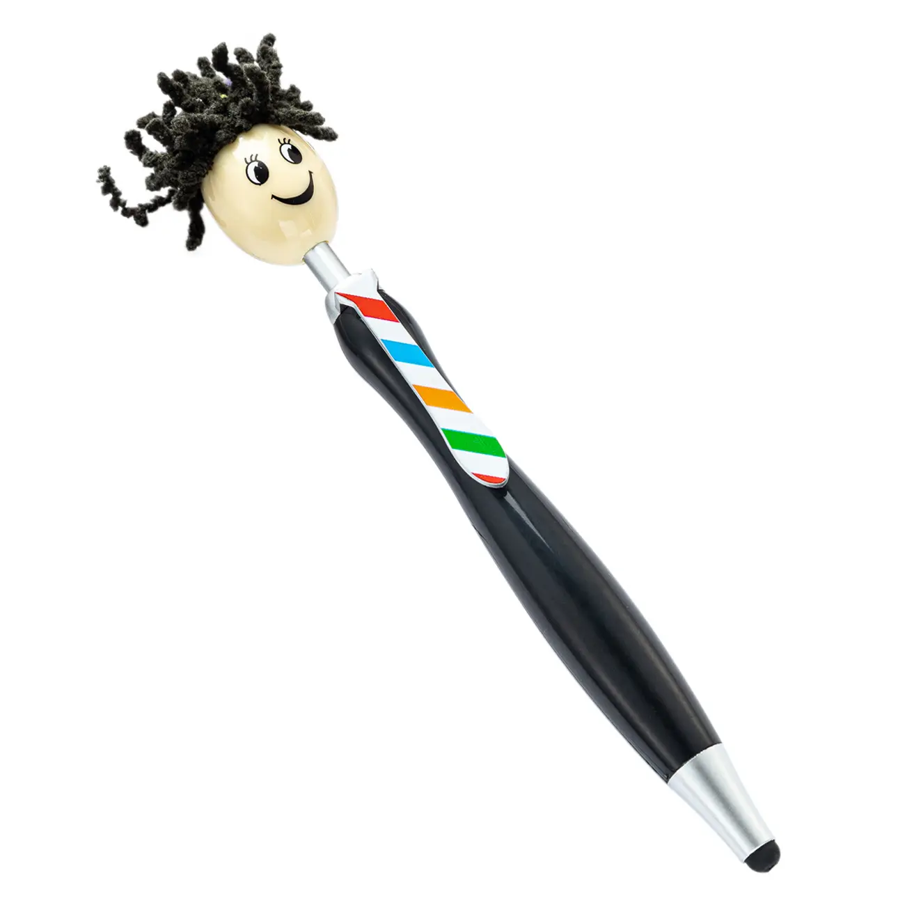 Hot Sales Creative Smile Face Mop Topper Ballpoint Pen Custom Logo Cute Plastic Ball Pen with Stylus for Phone/Ipad