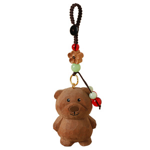 4 Colors Handcrafted Wooden Teddy Bear Car Keychain Boy and Girl Teddy Bear Schoolbag Hanger Chain Cute Decoration Gift Present