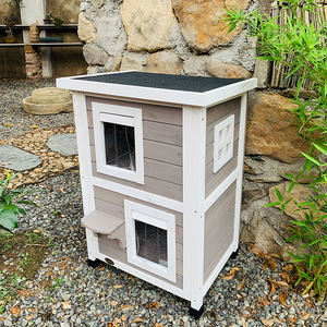 Casa de gato de madera para exteriores, casa de gato aislado de 2 niveles con techo impermeable - Product Image 4