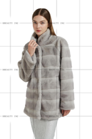 Manteau cardigan en fausse fourrure de vison, en laine moelleuse, coupe-vent, manches longues, col montant, vêtements d'extérieur avec poches pour femmes