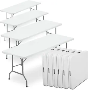 आधुनिक सफेद गुना आउटडोर टेबल घटनाओं आयताकार महोत्सव पिकनिक पार्टी भोज प्लास्टिक टेबल