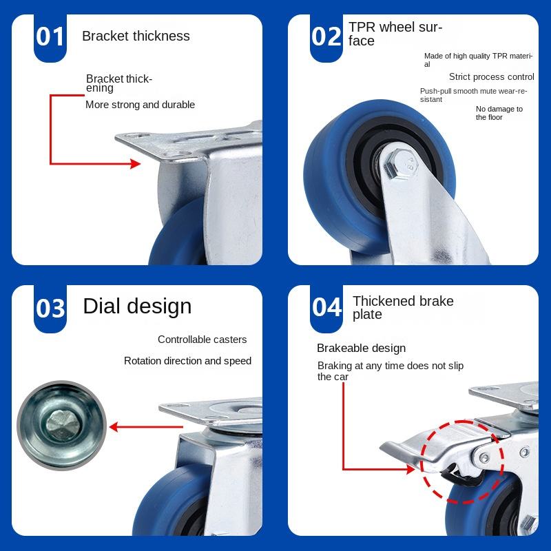 Medium-sized Silent Caster 34 5 Inch Low Noise Smooth Roller Processing Custom Blue High Elastic Universal Wheel Double Bearing