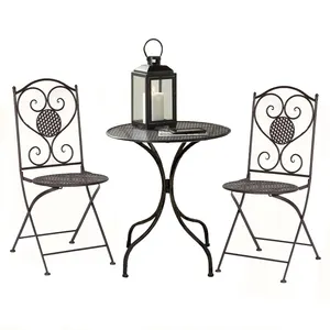 Factory Black Metal 3 Pieces Folding Garden Furniture Bistro Sets 1 Table 2 Chairs