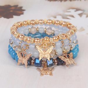Ensemble de bijoux perlés de style bohème le plus vendu, pendentif papillon en alliage, multicouche, 4 pièces/ensemble, <span class=keywords><strong>bracelet</strong></span> élastique en cristal pour femmes - Product Image 4