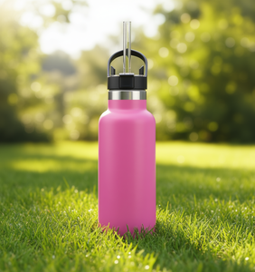 Hipdeer Double Wall Vacuum Insulated Water Bottle 30oz Flip Straw Matte Hot Pink Leak Proof Stainless Steel Tumbler - Product Image 2