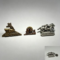 Lot de 3 broches vintage en métaux mélangés, laiton antique et argent, à motifs en relief, thème historique, badges de collection, fermoir papillon
