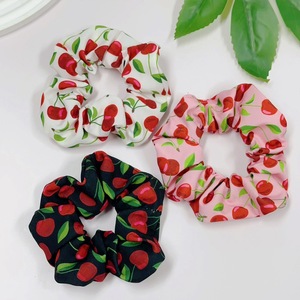 甜美可爱粉色白色印花樱桃草莓水果发圈女式女孩水果布料弹力发带发饰 - Product Image 5