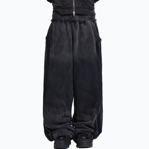 Pantalones de chándal holgados deportivos con rayas laterales para hombre, lavado ácido, efecto apilado, extragrandes, joggers sueltos de pierna recta con borde sin rematar - Product Image 2