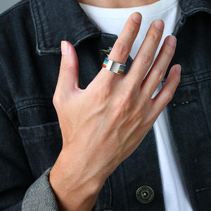 China Free <span class=keywords><strong>Gay</strong></span> LGBT Pride Jewelry Rainbow Grabado Anillo de arco iris de acero inoxidable - Product Image 5