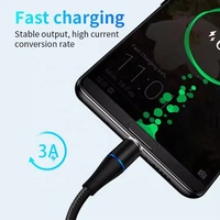 Vente en gros en nylon tressé 1m 3A charge rapide 3 en 1 chargeur de téléphone magnétique rotatif à 360 ° câble de données USB avec lumière LED