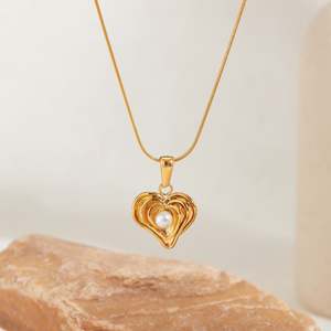 Collar de Mujer de Acero Inoxidable de Alta Calidad con Corazón y Perla, Cadena de Eslabones Moderna para Regalo de Aniversario - Product Image 2