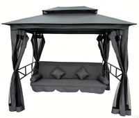 Lit balançoire de jardin 3 places avec moustiquaire, chaise suspendue fonctionnelle résistante aux UV, hamac suspendu avec structure métallique