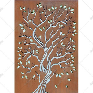 Écran métallique de jardin en acier corten découpé au laser en forme de chêne vintage moderne - Product Image 3