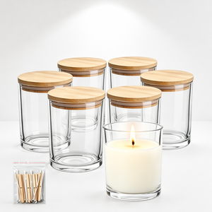 Récipients en verre pour bougies avec couvercles en bambou pour la décoration de la maison, les loisirs créatifs et la fabrication de bougies en cire de soja - Product Image 1
