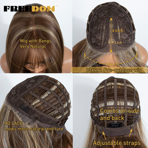 FREEDOM Perruque Lace Front en Fibre Haute Température, Lisse et Dégradée, <span class=keywords><strong>avec</strong></span> <span class=keywords><strong>Frange</strong></span>, 20 Pouces, pour <span class=keywords><strong>Cheveux</strong></span> Bruns et Blonds, Perruques Lace Pré-coupées, Rose Cosplay - Product Image 6