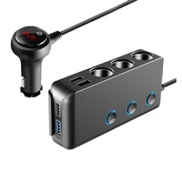 Adaptateur allume-cigare TR30 pour voiture, trois prises, quatre ports USB, interrupteurs indépendants, charge rapide QC 30, 120W haute puissance