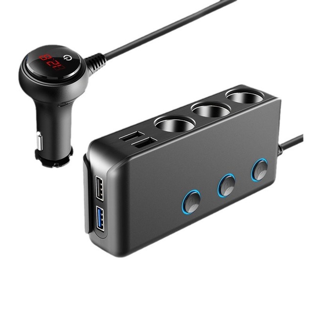 TR30 Car Cigarette Lighter Splitter Three Outlets Four USB Ports Independent Switches QC 30 Fast Charging 120W High Power