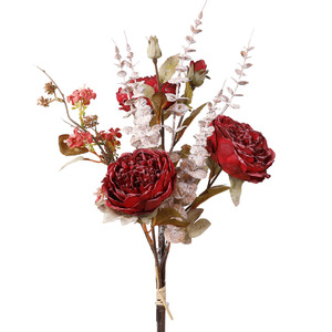 Western Peony Artificial Flower Arrangement Autumn Orange <b>Plastic</b> Silk Scented Fall Decor Reusable - Product Image 2