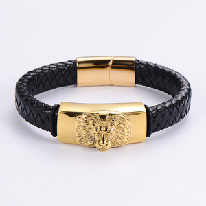 Nuovo braccialetto intrecciato alla moda polsino in <span class=keywords><strong>acciaio</strong></span> inossidabile gufo serpente da uomo intrecciato braccialetto chiusura magnetica in pelle - Product Image 6