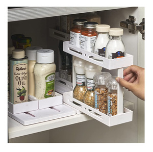 2 Tier Pull Out Kitchen Cabinet Organiser for Spices Rotating Spice Rack Seasoning Storage Holder