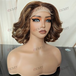 KEMY HAIR-Peluca de cabello humano vietnamita transparente para <span class=keywords><strong>mujer</strong></span>, peluca corta negra de encaje Frontal Bob con rizos hinchables - Product Image 3