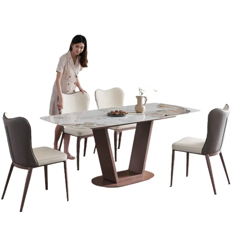 2022 뜨거운 판매 대리석 디자인 직사각형 긴 Dinning 테이블 회의 식당 블랙 스테인레스 스틸 기본 장식