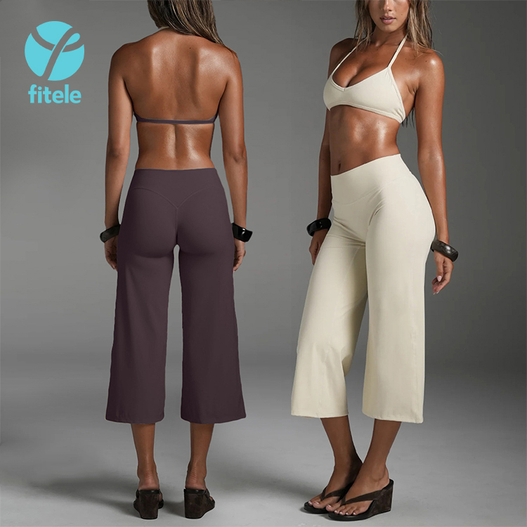 Custom Breathable Elastic Waist High Waisted Sports Bra Yoga Pants 2 Piece Set Solid Quick Dry Full Length Running Workout