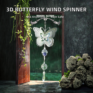 Mariposa 3D de Acero Inoxidable Moderna y Pulida, Adorno Colgante para Jardín y Hogar, Campana de Viento Giratoria de Metal - Product Image 6