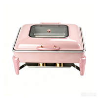 Plat à réchaud rectangulaire rose 9L avec couvercle transparent, en acier inoxydable, idéal pour mariages, fêtes, banquets de Noël et maintien au chaud des aliments