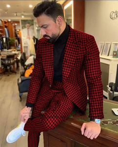 ชุดสูทผู้ชายลายฮาวด์ทูธ ทวีด 2 ชิ้น ชุดแต่งงานเจ้าบ่าว ทักซิโด้ กางเกงวินเทจ ทรงเข้ารูป ชุดสูทออกงานผู้ชาย เบลเซอร์ ชุดคอสตูมผู้ชาย - Product Image 2