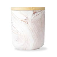 Pot à bougie en céramique marbrée avec couvercle en bambou, décoration nordique pour la maison, récipient à bougie, vente en gros, cire de soja, logo personnalisé, ODM, faible MOQ