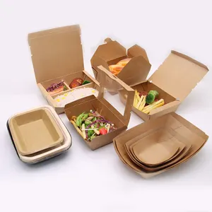 Kingwin Custom Print Biodegradable Kraft Lunch Take Out To Go Container Fast Food Disposable Take Away Food Packaging Paper Box