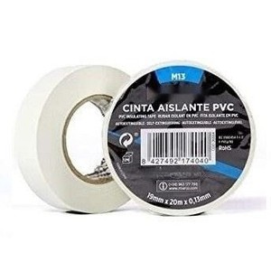 Cinta de PVC blanca de 19x10x0,13 mm, resistente y flexible, ideal para aislar y proteger cables y conexiones eléctricas. - Product Image 1
