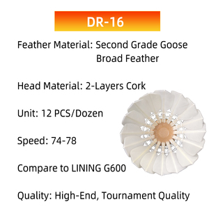DunRun <span class=keywords><strong>DR</strong></span>-16 Premium Goose Feather Badminton Shuttle Match Torneo Grado Volante para jugadores profesionales - Product Image 2