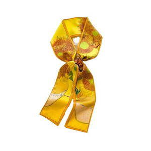 Pañuelo largo <span class=keywords><strong>de</strong></span> satén con estampado <span class=keywords><strong>de</strong></span> rosas y girasoles estilo pintura al óleo, 90 cm, para mujer, cinta decorativa artística para el cabello y la cintura del cuello - Product Image 6