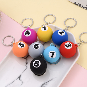 Creative Simulation Billiards PVC Soft Rubber Light Keychain Pendant Personalized Car Key Ring for Men's Women's School Bag