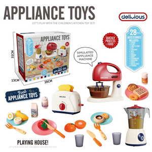 Juego de Juguetes de Cocina para Niños, Tostadora, Exprimidor, Batidora de Huevos de Plástico, con Vajilla y Accesorios de Comida Simulados - Product Image 4