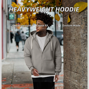 Sweat-shirts à capuche zippés en tricot épais personnalisés pour hommes, coupe ample et oversize, couleur unie, décontractés pour le quotidien, vente en gros OEM/ODM - Product Image 2