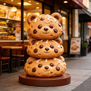 Sculpture en FRP <span class=keywords><strong>de</strong></span> 3 ours empilés en forme <span class=keywords><strong>de</strong></span> biscuits <span class=keywords><strong>aux</strong></span> <span class=keywords><strong>pépites</strong></span> <span class=keywords><strong>de</strong></span> <span class=keywords><strong>chocolat</strong></span> F028, décoration <span class=keywords><strong>de</strong></span> devanture <span class=keywords><strong>de</strong></span> boulangerie, résistante à la corrosion, statue géante <span class=keywords><strong>de</strong></span> biscuit personnalisée - Product Image 1