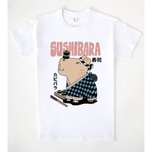 T-shirt Sushibara in cotone bianco, abbigliamento casual unisex - Product Image 1