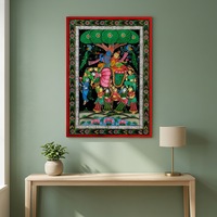 Peinture artisanale sur tissu Lord Krishna Raslila Pattachitra, Art populaire traditionnel d'Odisha, Rectangulaire, Décoration murale intérieure, SSD Market