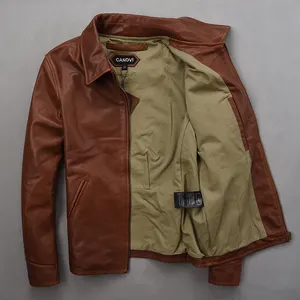 Veste en cuir véritable personnalisée pour hommes en cuir de chèvre marron veste de moto de haute qualité