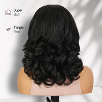 Perruques mi-longues 3-en-1 ondulées de 14 pouces avec texture Yaki épaisse – Vente en gros # Extensions de cheveux sans couture en fibres premium noires naturelles 1B