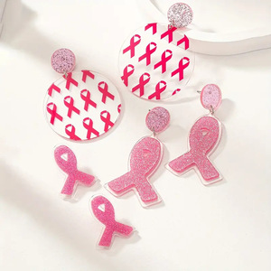 LC20260219 Pendientes de acrílico rosa al por mayor para mujer y niña, con diseño de concienciación sobre el cáncer de mama - Product Image 1