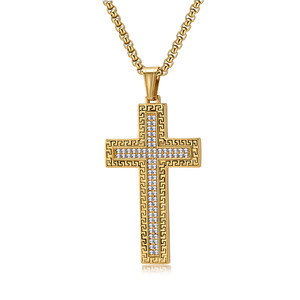 yunnique trendy retro <b>titanium</b> steel cross necklace, niche full diamond design, high-end hip-hop street style penda - Product Image 4