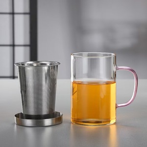 Vente en gros de tasses à thé en verre borosilicate de 400 ml et 500 ml <span class=keywords><strong>avec</strong></span> infuseurs à thé en acier inoxydable et couvercle, tasse à thé <span class=keywords><strong>avec</strong></span> poignée colorée pour la maison - Product Image 3