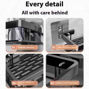 Estante de almacenamiento montado en la pared para baño <span class=keywords><strong>con</strong></span> ganchos adhesivos Estante Cesta en la cocina del baño - Product Image 4