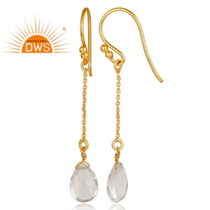 Pendientes de Cadena de Plata Maciza Chapados en Oro de 18k, Joyería al por Mayor, Pendientes de Piedras Preciosas de Cuarzo Natural - Product Image 3